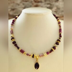 Ravishing Ruby Bohemian Nuggets And Beads In Artisan Gold Necklace Or Choker